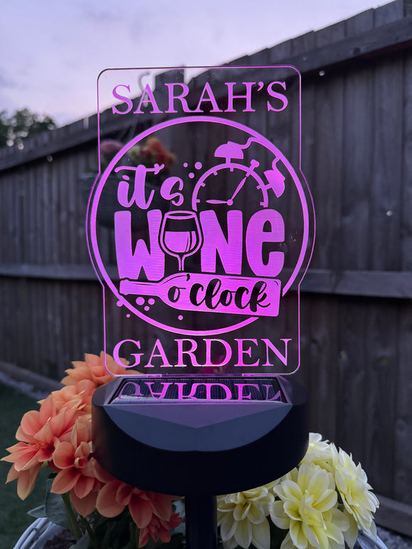 Wine O'Clock Sign with Solar-Powered Light - Wine Lover Gift