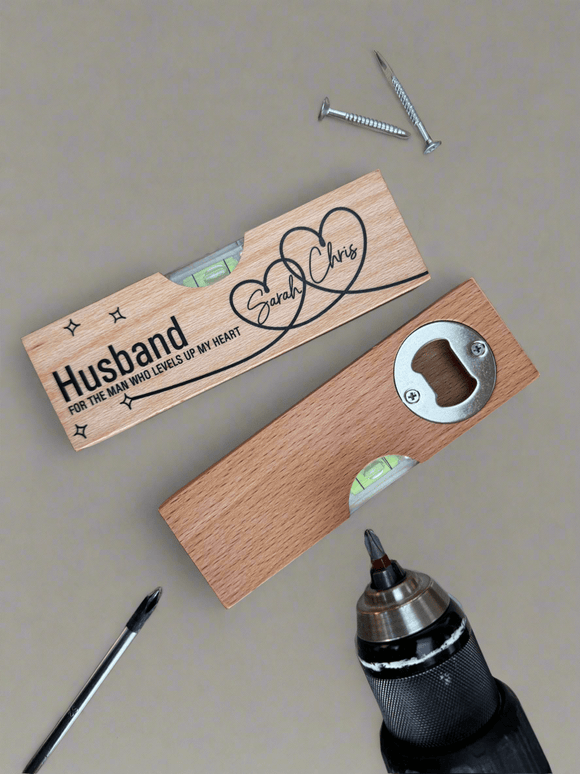 Personalised Spirt Level & Bottle Opener - Gift For Him - Personalised Gift Studio